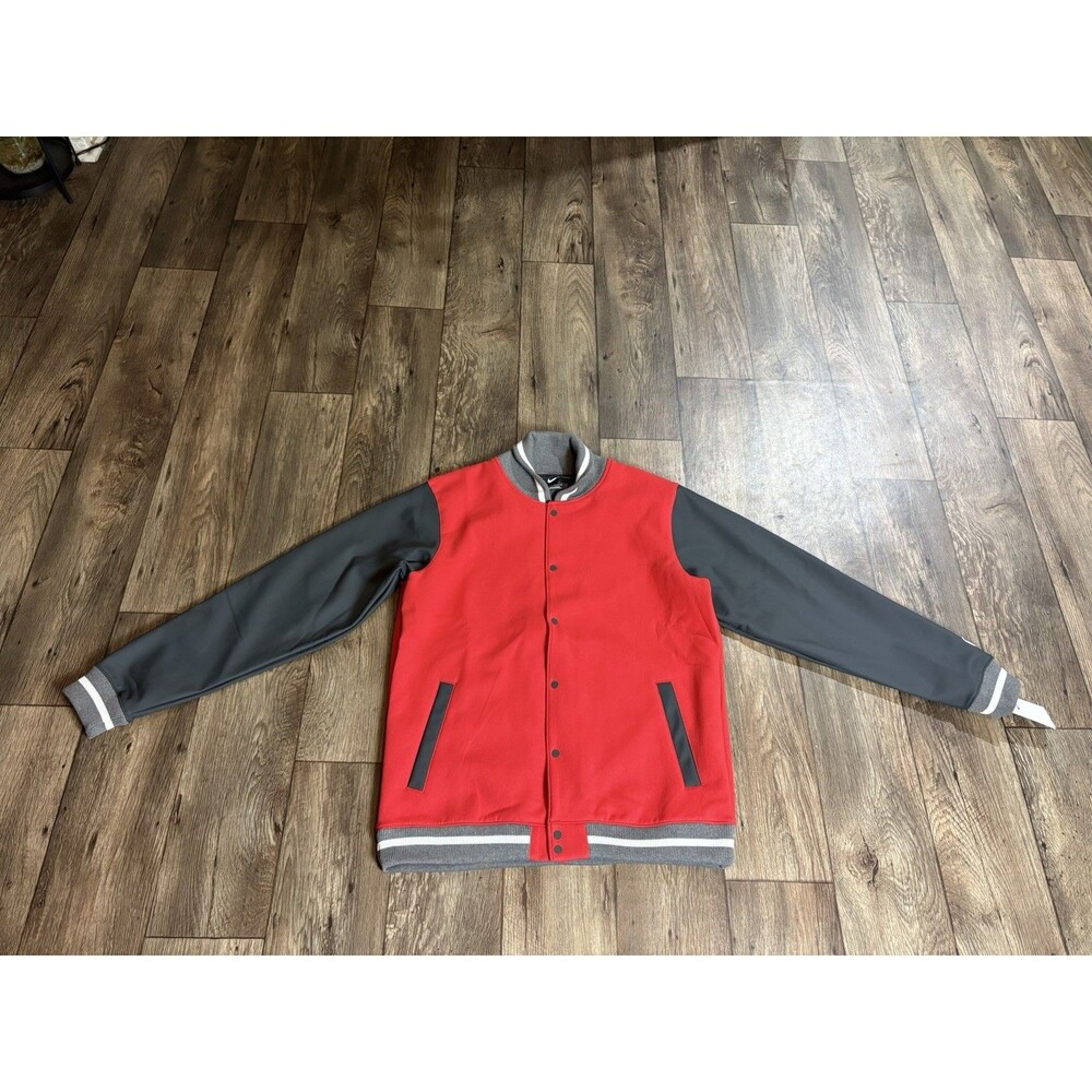 Nike Team Varsity Football Letterman’s Bomber Jacket Red Grey DJ5971-657 Mens S